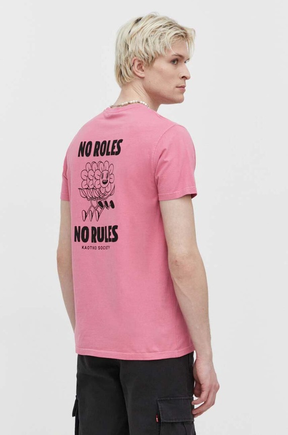 Bombažna kratka majica Kaotiko AM087.01.G002 roza SS24