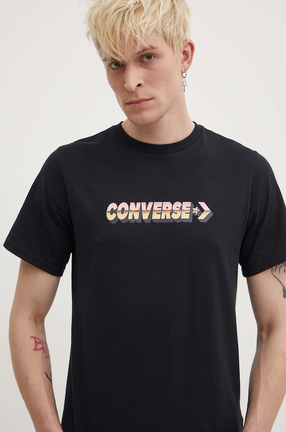Βαμβακερό μπλουζάκι Converse 10026416.A01 μαύρο SS24