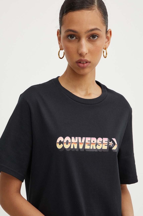 Ρούχα Βαμβακερό μπλουζάκι Converse 10026416.A01 μαύρο