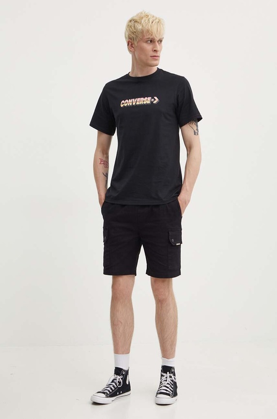 Βαμβακερό μπλουζάκι Converse μαύρο 10026416.A01