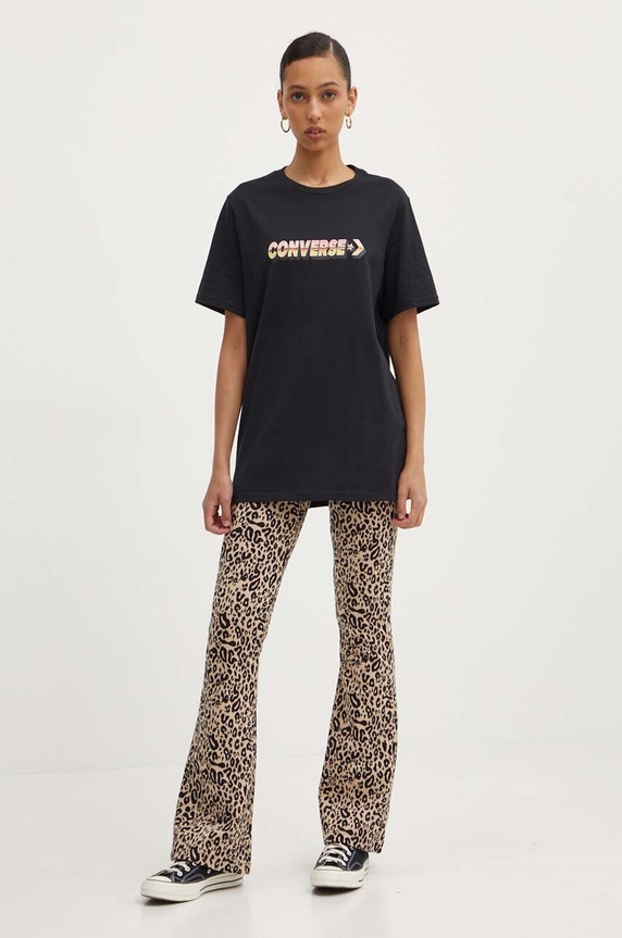 Βαμβακερό μπλουζάκι Converse 10026416.A01 μαύρο