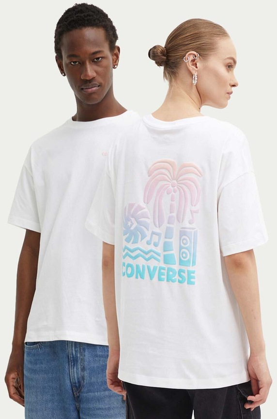 Βαμβακερό μπλουζάκι Converse στάμπα λευκό 10027149.A01