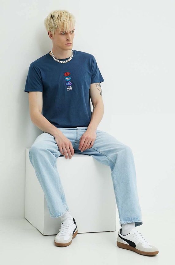 Βαμβακερό μπλουζάκι Kaotiko AL106.02.G002 τιρκουάζ SS24