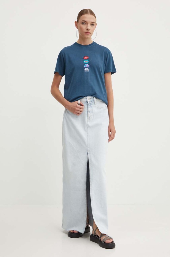 Ρούχα Βαμβακερό μπλουζάκι Kaotiko AL106.02.G002 τιρκουάζ