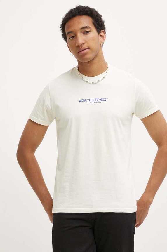 Kaotiko t-shirt bawełniany nadruk beżowy AM008.01.G002