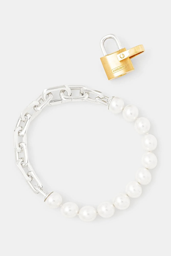 AMBUSH bransoletka srebrna Pearl Padlock Bracelet Gift Box srebrny 12115260