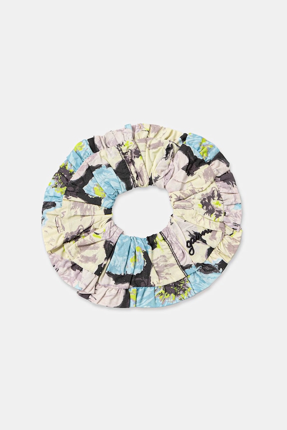 GANNI gumka do włosów Printed Cotton Frill Scrunchie multicolor A6576