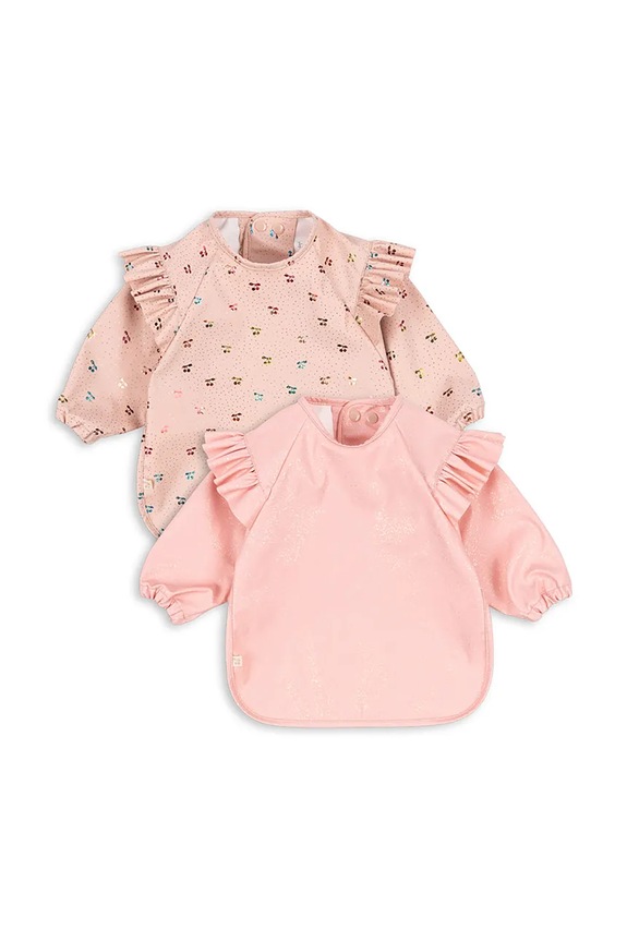 Dětský podbradník Konges Sløjd 2 PACK DINNER BIB WITH SLEEVES AND FRILL 2-pack 2-pack růžová KS103157