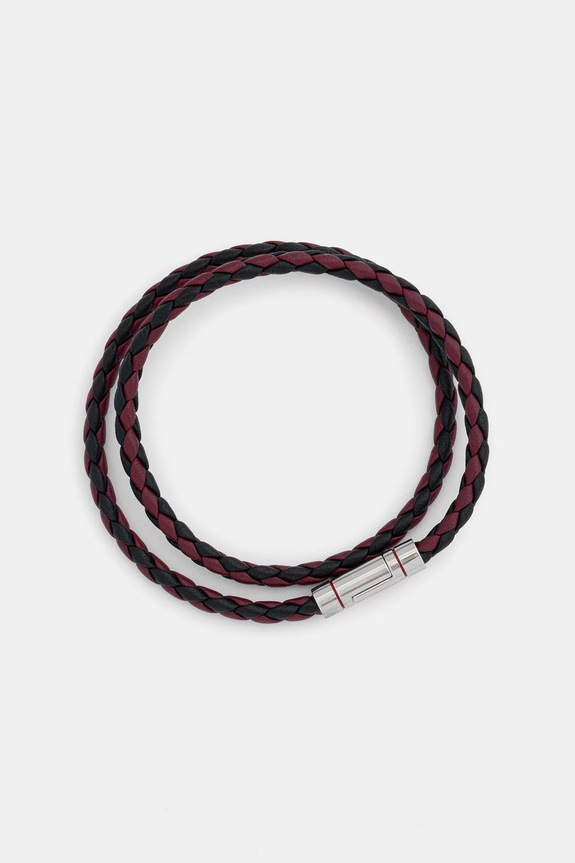 HUGO brățară de piele E-DOUBLEBRAID2-BRA burgundia 50532309