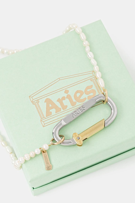 Doplnky Náhrdelník Aries Mini Carabiner Pearl Necklace AR9026703 béžová