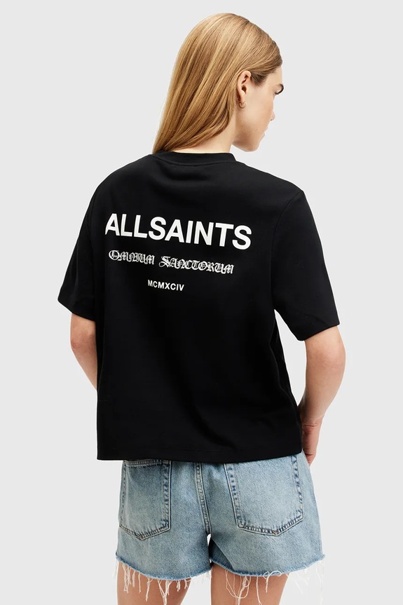 Памучна тениска AllSaints OMNIUM LISA W137JB черен SS25