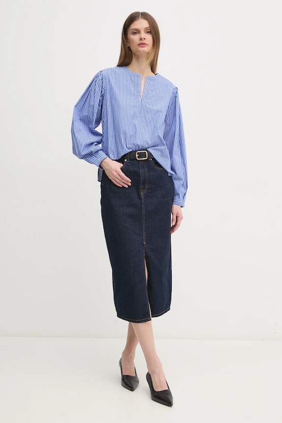 Tommy Hilfiger bluză din bumbac WW0WW44059 albastru SS25