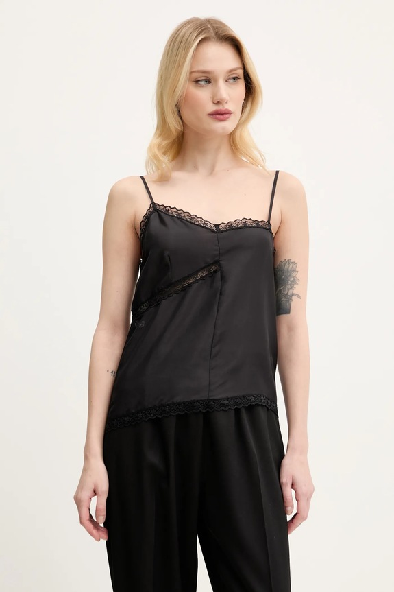 Μεταξωτή μπλούζα MM6 Maison Margiela κανονικό μαύρο S52NC0344.M35244