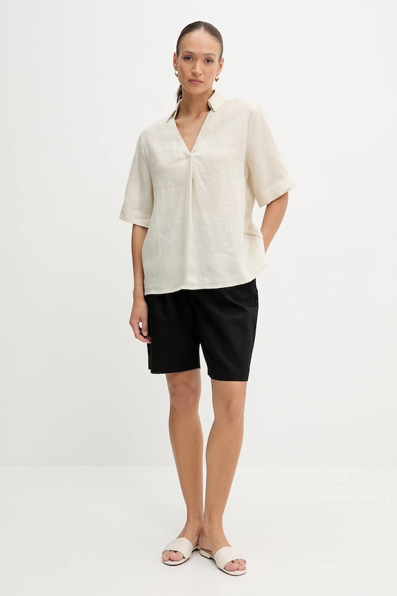 United Colors of Benetton maglietta di lino 5BMLDQ0B6 beige SS25