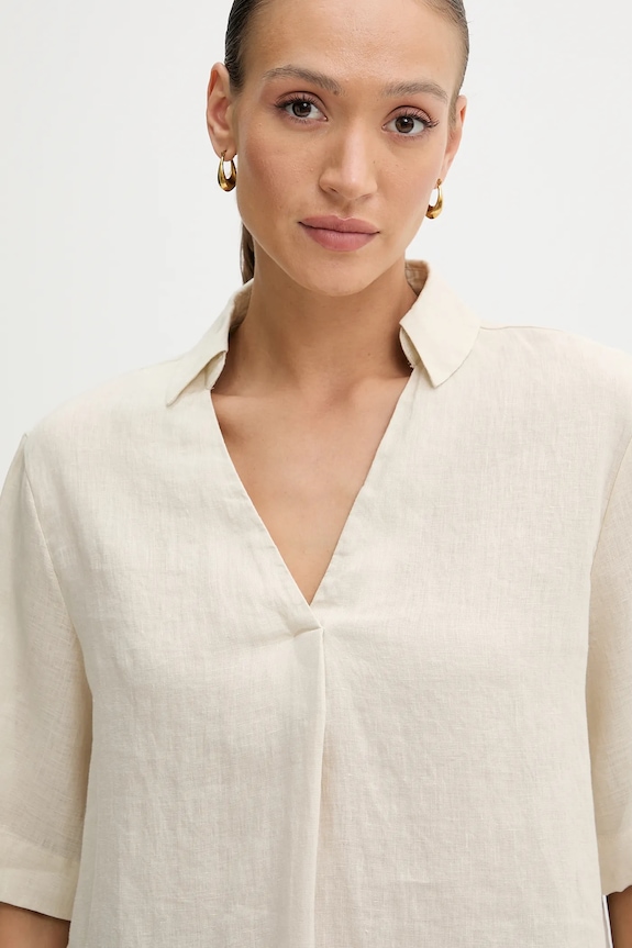 United Colors of Benetton maglietta di lino beige 5BMLDQ0B6