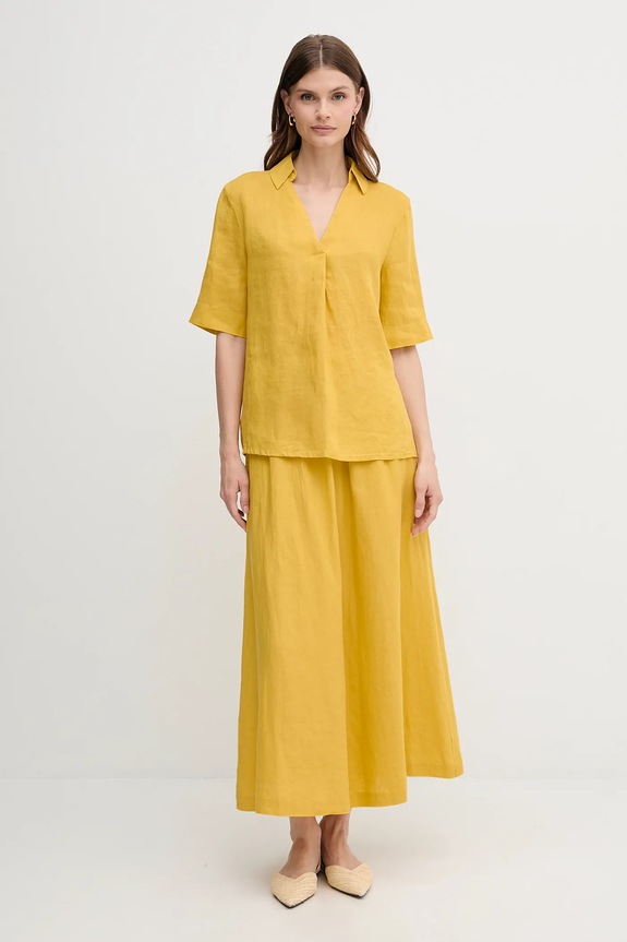 Lněná halenka United Colors of Benetton 5BMLDQ0B6 žlutá SS25