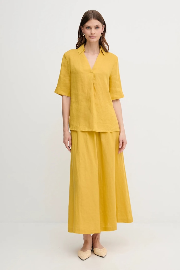 Lněná halenka United Colors of Benetton 5BMLDQ0B6 žlutá SS25