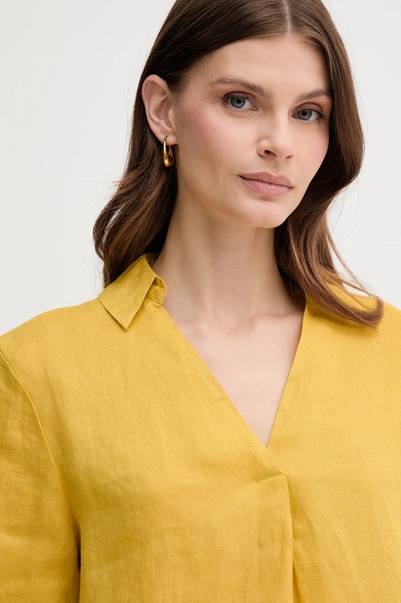 Lněná halenka United Colors of Benetton žlutá 5BMLDQ0B6