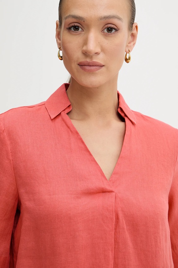 Lněná halenka United Colors of Benetton červená 5BMLDQ0B6