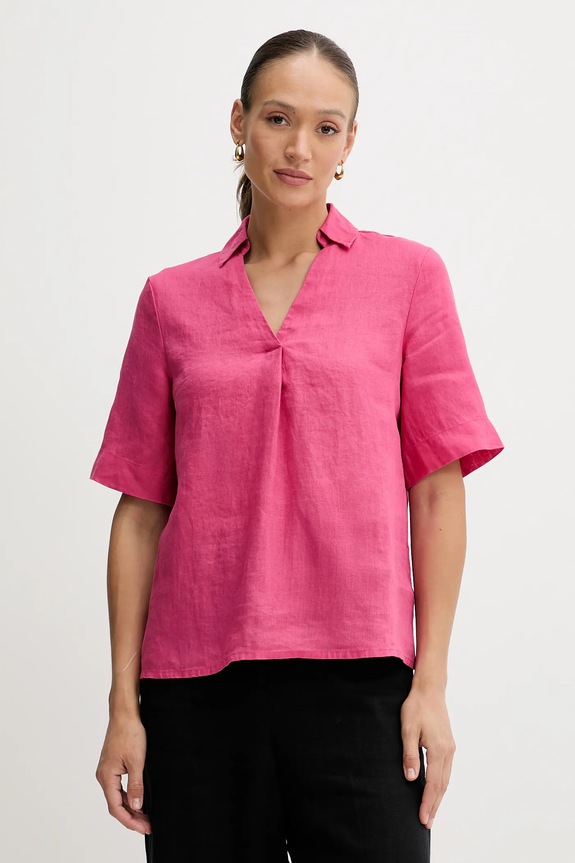 Lněná halenka United Colors of Benetton len růžová 5BMLDQ0B6