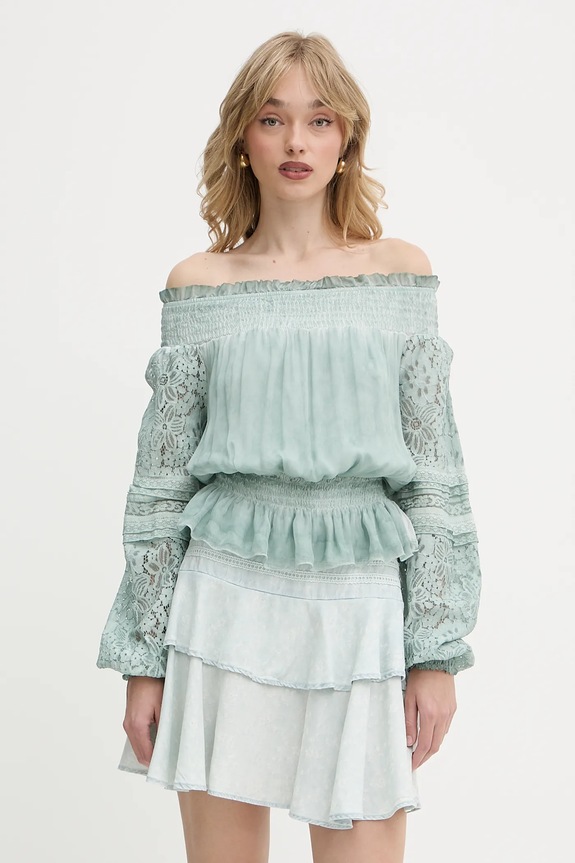 Блузка з домішкою шовку Guess AUDREY casual бірюзовий W5GH0S.WE550