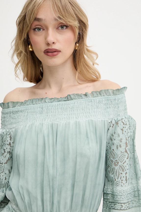 Блузка з домішкою шовку Guess AUDREY бірюзовий W5GH0S.WE550