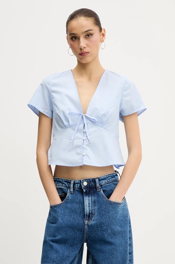 Tommy Jeans camicia in cotone semplice blu DW0DW21352