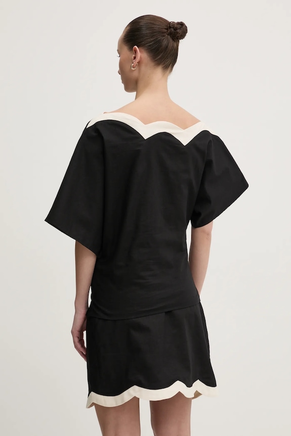 Odzież Never Fully Dressed bluzka z domieszką lnu NFDTO1643 czarny