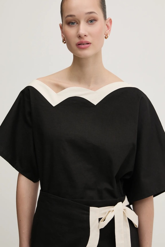 Never Fully Dressed bluzka z domieszką lnu czarny NFDTO1643