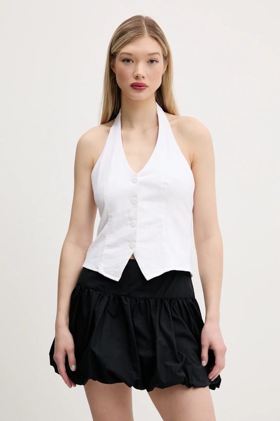 Hollister Co. kamizelka lniana tkanina biały KI340.5071.100