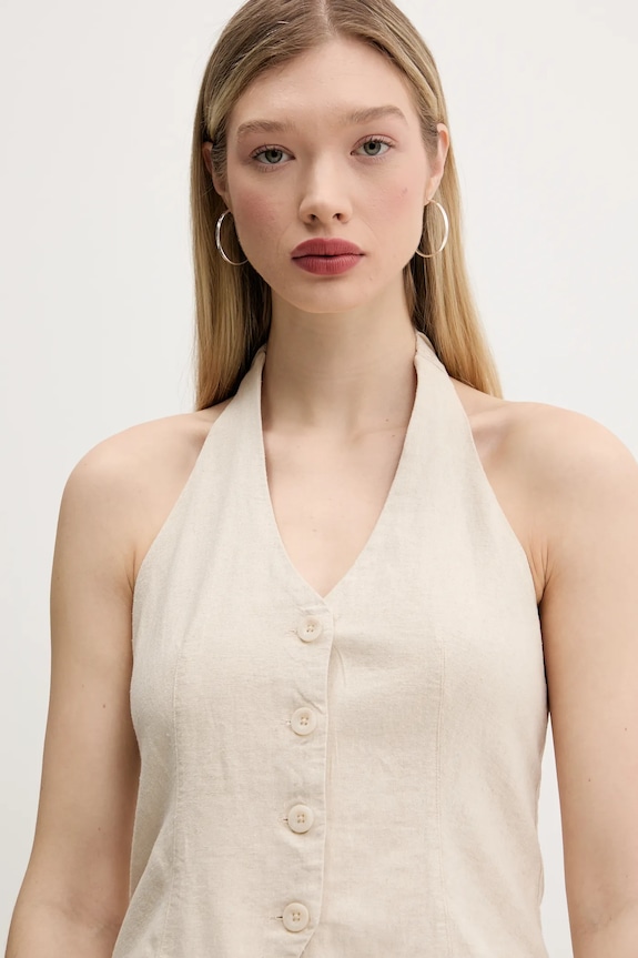 Λινό γιλέκο Hollister Co. μπεζ KI340.5071.400
