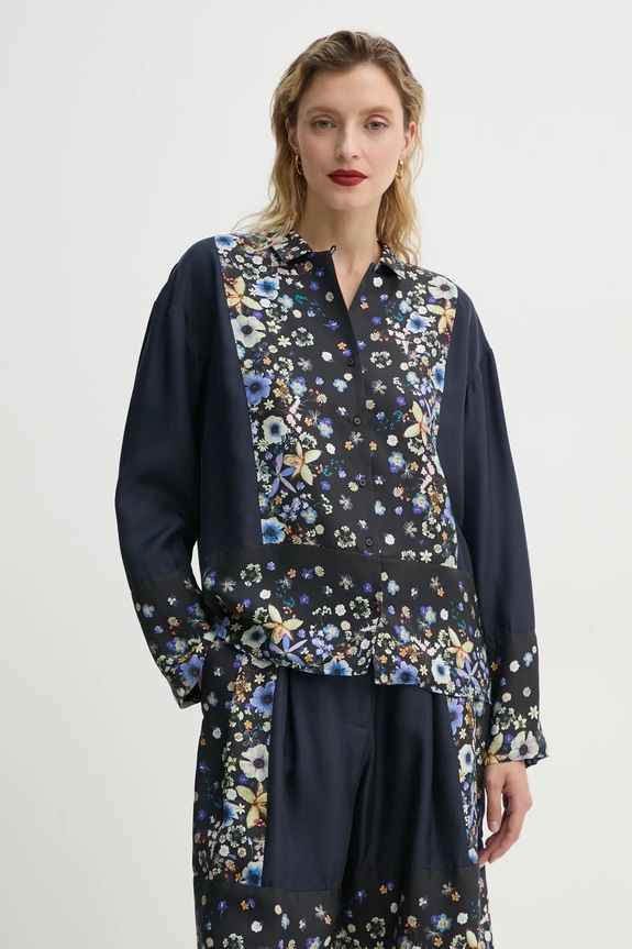 MUNTHE camasa de matase FAIZA cu modele bleumarin 251101025118