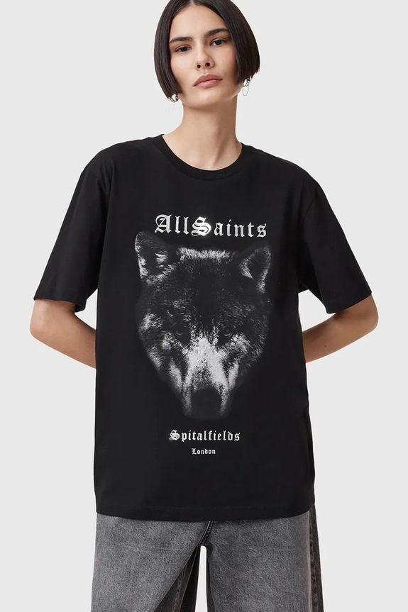 Bavlněné tričko AllSaints DAWN kulatý černá W016JC