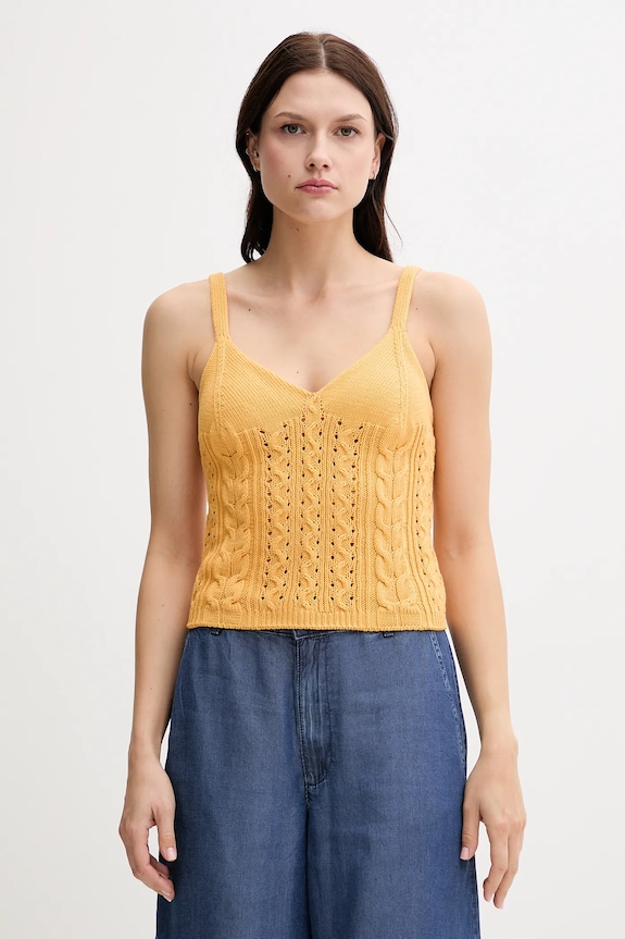 United Colors of Benetton top din bumbac uni galben 101TDH01B