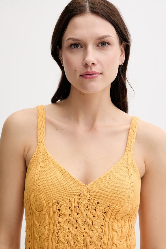 United Colors of Benetton top din bumbac galben 101TDH01B