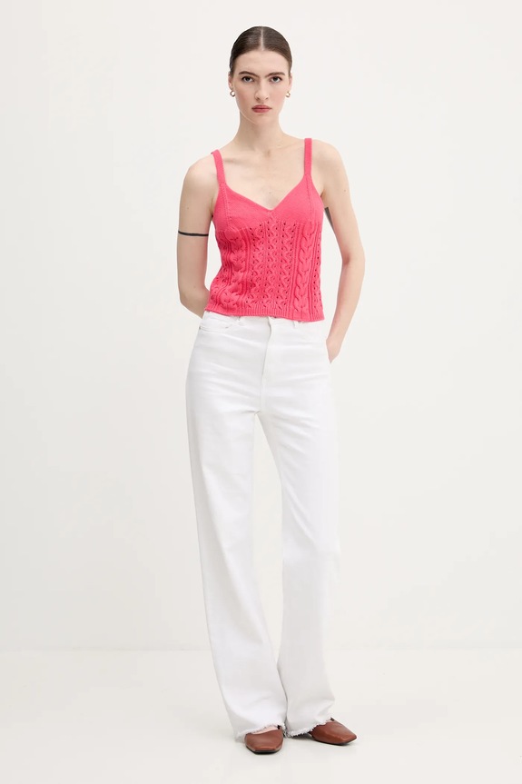 United Colors of Benetton top din bumbac 101TDH01B roz SS25