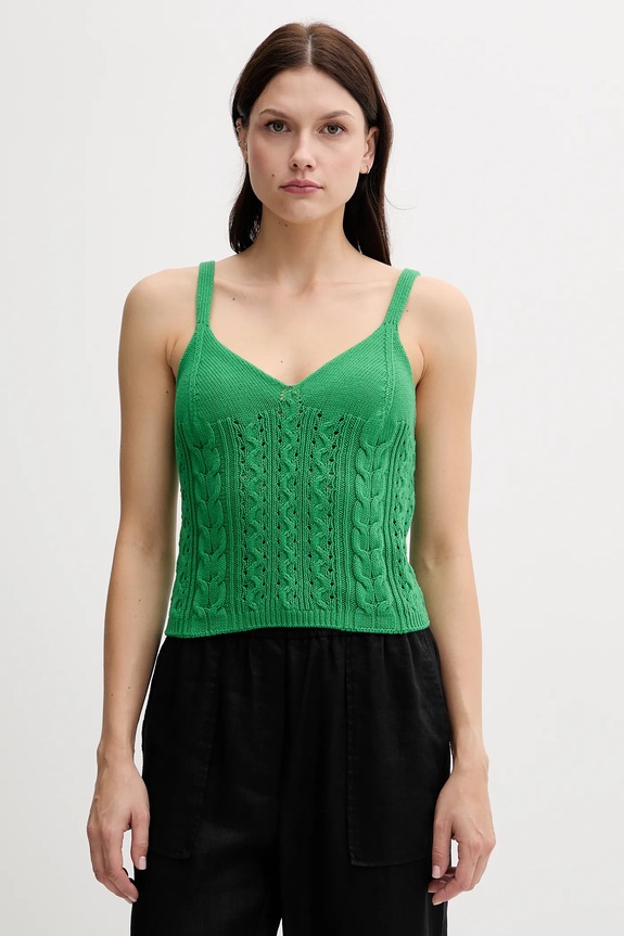 United Colors of Benetton top bawełniany bawełna zielony 101TDH01B