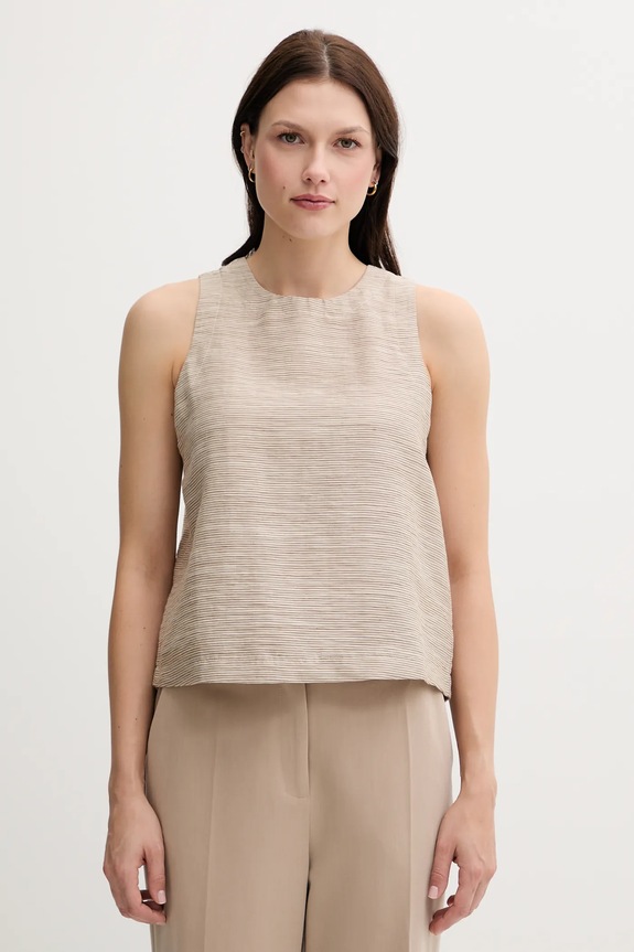 United Colors of Benetton blusa in lino misto regolare beige 5YPVDQ0BL