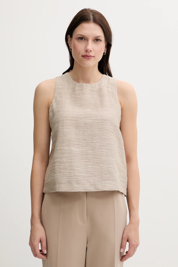 United Colors of Benetton blusa in lino misto regolare beige 5YPVDQ0BL