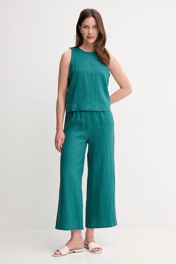 Ľanová blúzka United Colors of Benetton 5BMLDQ0BU tyrkysová AW25