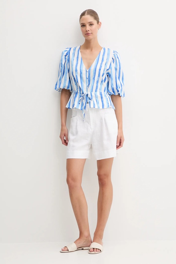 Ľanová blúzka Pedro del Hierro 7659079 modrá SS25