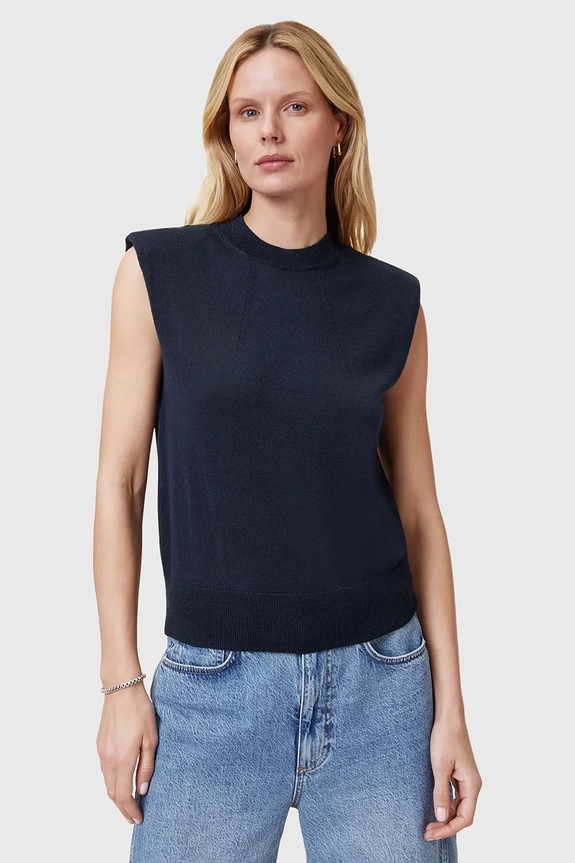 Vuneni top AllSaints KAYLA bez uzorka mornarsko plava W016KC