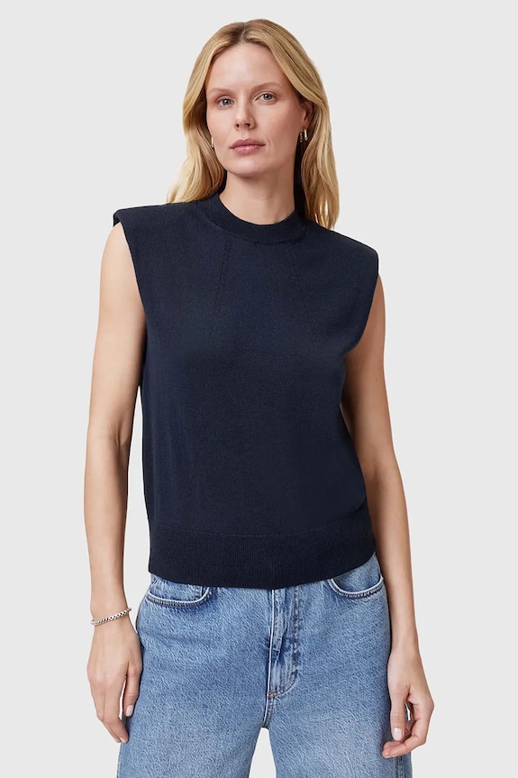 Vuneni top AllSaints KAYLA bez uzorka mornarsko plava W016KC