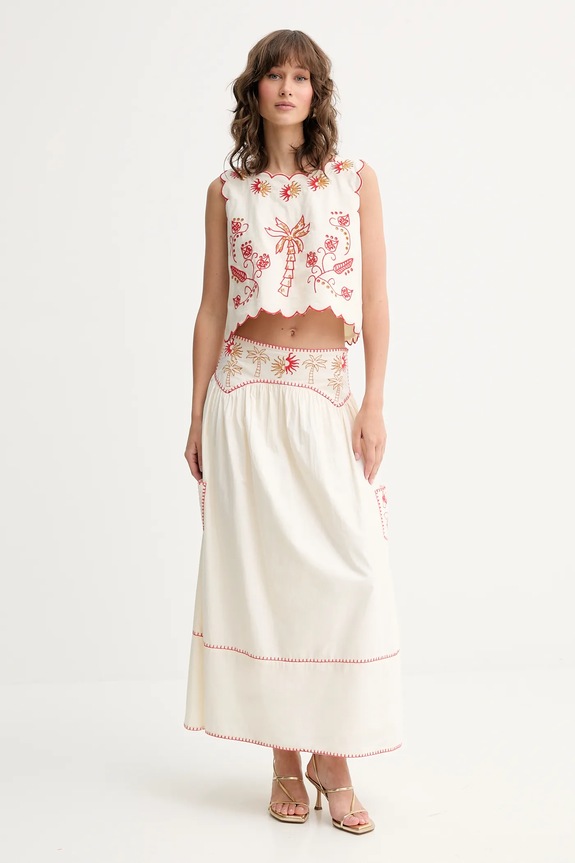 Never Fully Dressed bluză din bumbac NFDTO1682 bej SS25