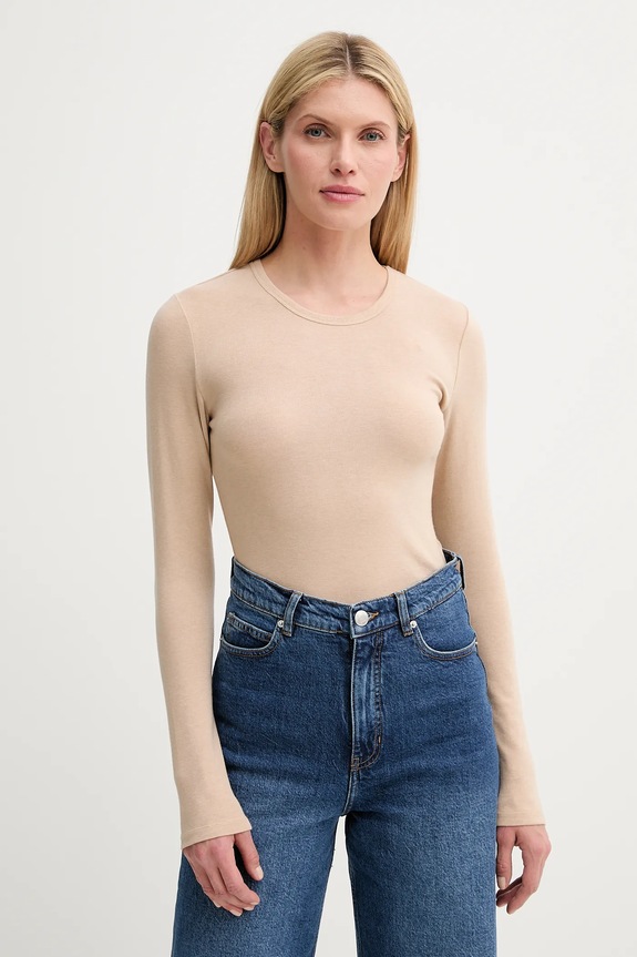 Tričko s dlouhým rukávem s příměsí vlny MUNTHE LUTEST hladký béžová 247112724767