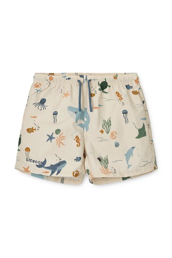 Liewood szorty kąpielowe dziecięce Aiden Printed Board Shorts Planet friendly beżowy LW20067