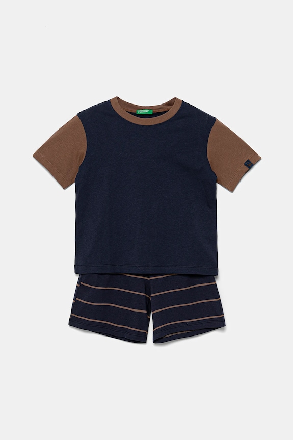 Detské bavlnené pyžamo United Colors of Benetton 2-pak jednofarebný tmavomodrá 30960P08R.G.Seasonal
