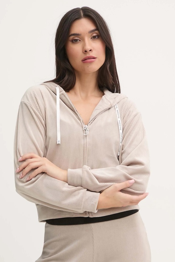 Піжамна кофта Juicy Couture LIV RIB VELOUR HOODIE трикотаж бежевий JCLBJ125503