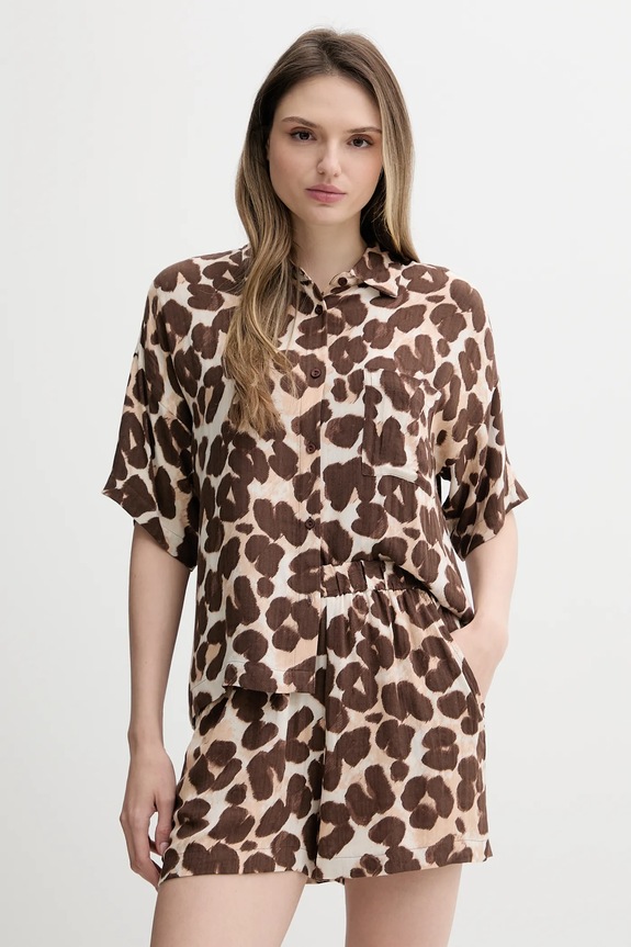 Gornji dio pidžame na zakopčavanje Chantelle tkanina smeđa FNAGJ5