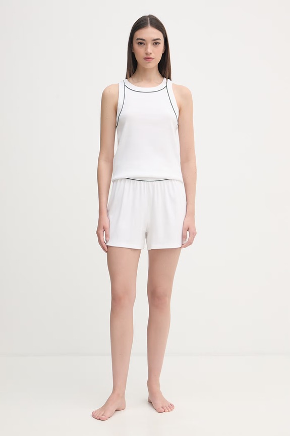 Lacoste piżama dwuczęściowa damska bawełniana z elastanem biały 4F8400